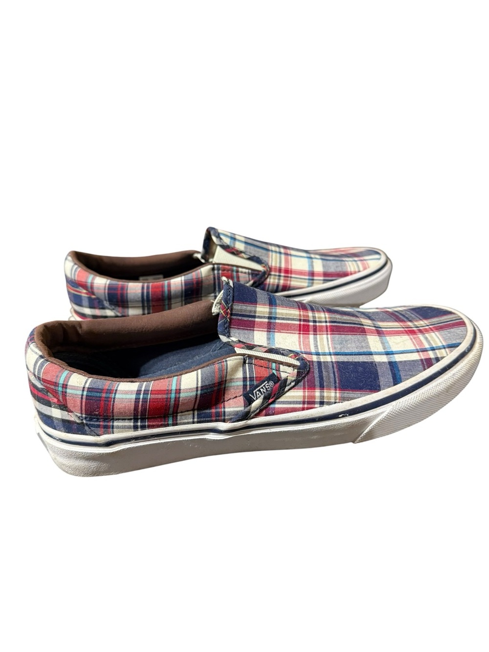 Unisex Vans Plaid Slip-On Sneakers - Navy & Red